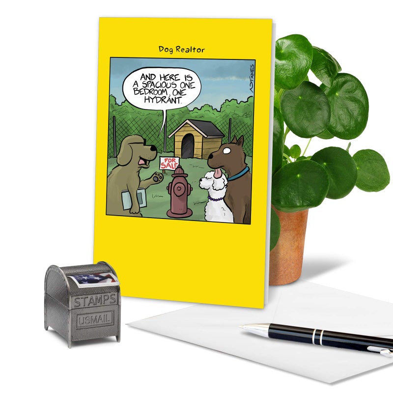 NobleWorks, One Hydrant - Funny New Home Congratulations Card - Funny Pet Dog Cartoon Note Card with Envelope C6377NHG - Image 3